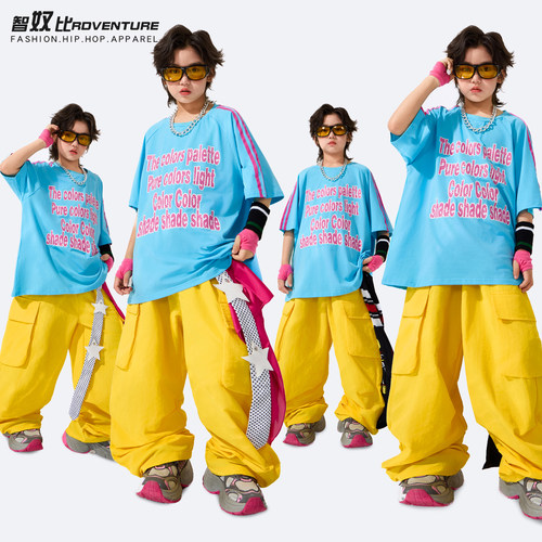儿童套装潮服男童蓝色短袖街舞
