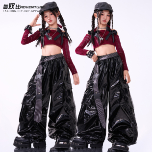 爵士舞服装女童紫红色上衣jazz套装儿童走秀潮服女团舞蹈演出服秋