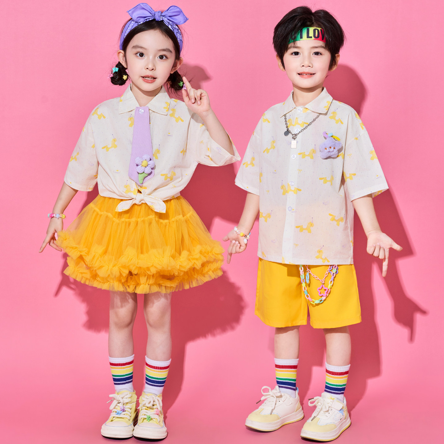 小学生运动会服装衬衫短袖开幕式拉拉队班服六一儿童啦啦队演出服