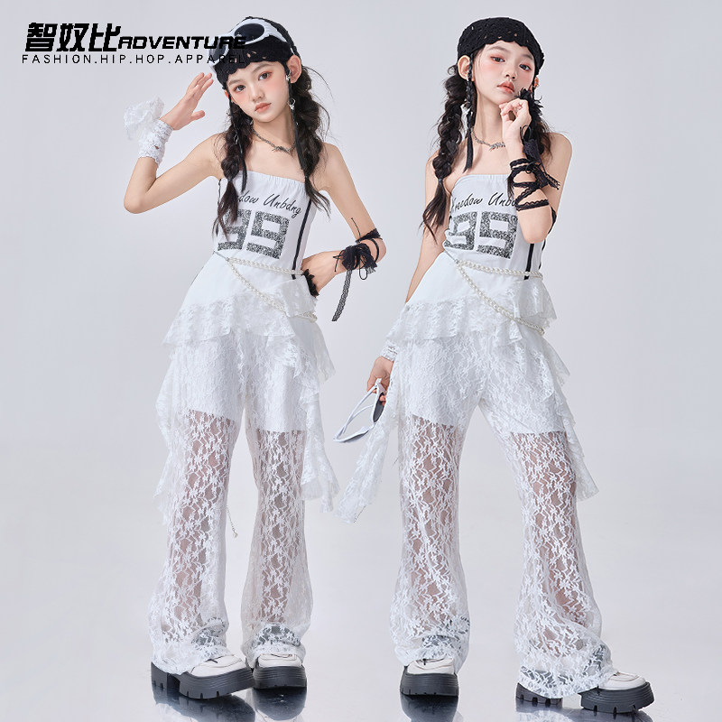 爵士舞服装女儿童白色潮酷