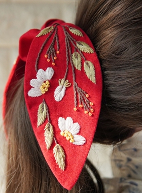 晗颖手工ins网刺绣耳朵发圈模板diy拓图模型古风材料包 视频教程