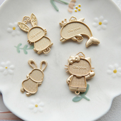 宋锦蓝染刺绣新中式 底托螺钿点翠无事牌兔子KT海豚双面吊坠