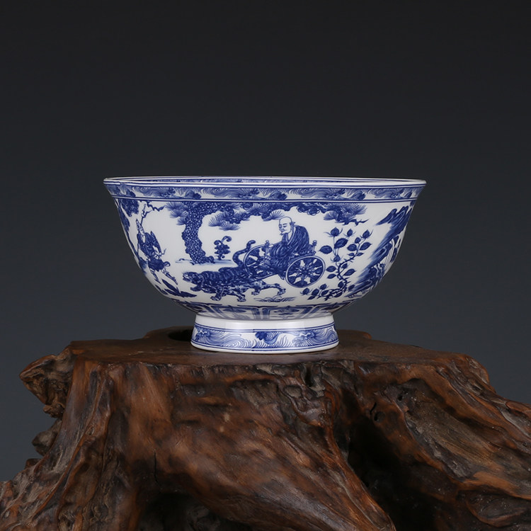 清乾隆御制青花鬼谷子下山纹碗 仿古瓷器 古董古玩旧货老货收藏品