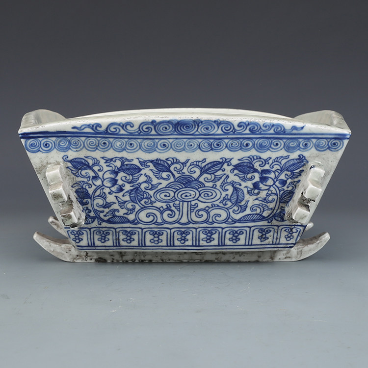 大清光绪青花缠枝纹谷仓仿古瓷器古董古玩收藏摆件