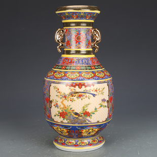 景德镇陶瓷器摆件雍正珐琅彩双耳瓶仿古瓷器古董古玩玄关干花花瓶