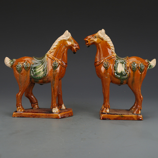 唐三彩小战马一对古董古玩收藏品摆件老物件保真老货旧货出土瓷器