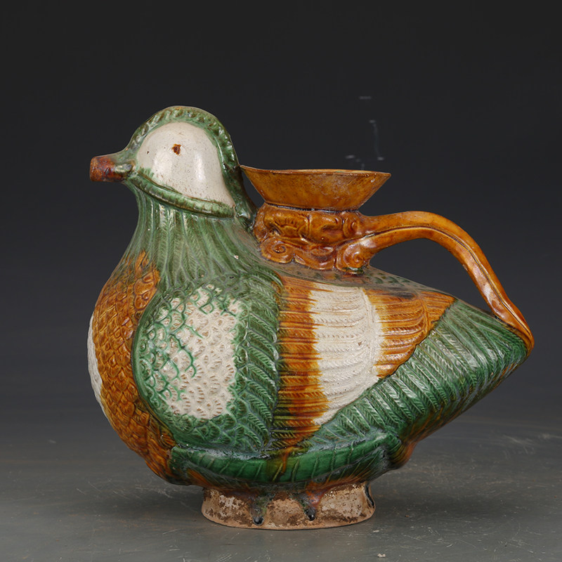 辽三彩鸳鸯壶古董古玩收藏品手工摆件出土瓷器老物件