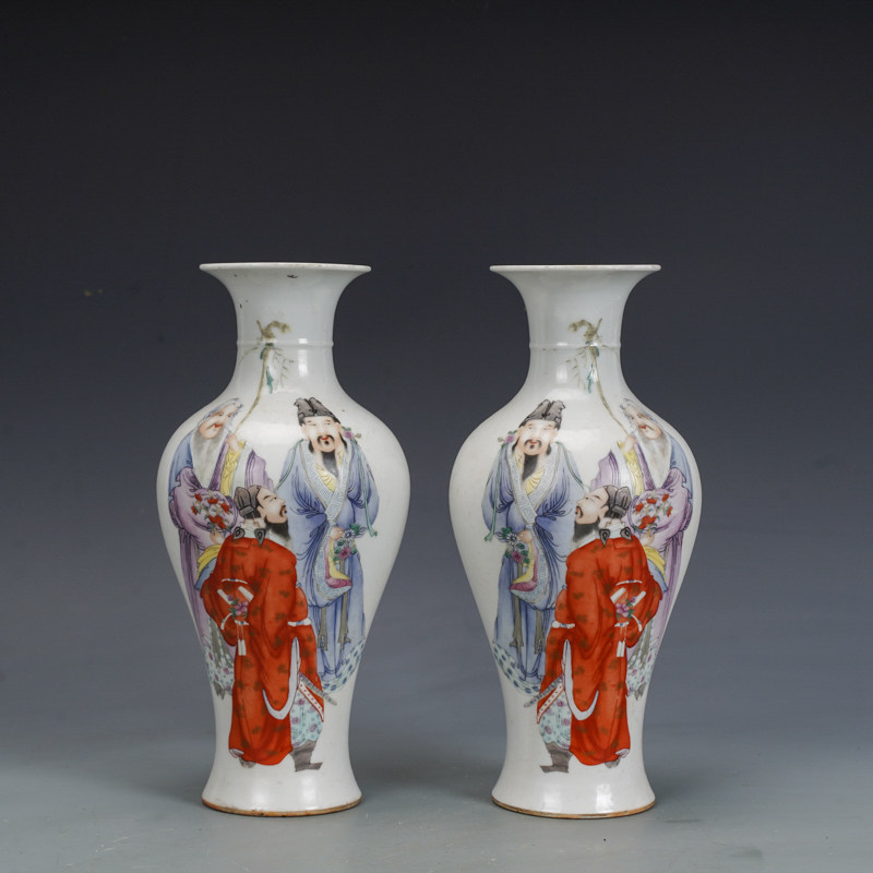 清乾隆瓷器粉彩人物故事观音瓶一对古董古玩明清老瓷器旧货收藏