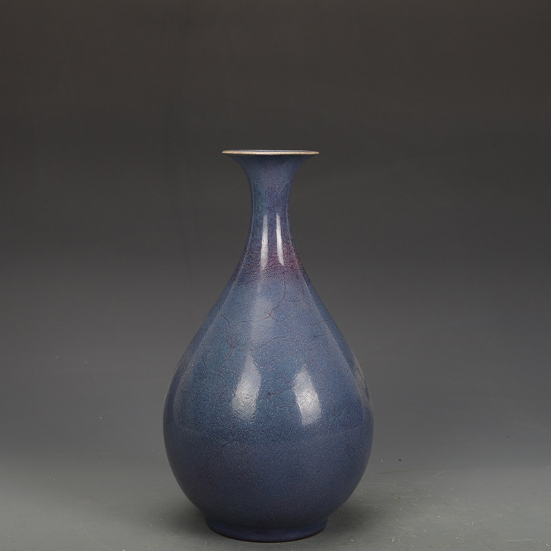 宋瓷收藏钧窑玫瑰紫玉壶春瓶古董古玩五大名窑旧货老货收藏摆件