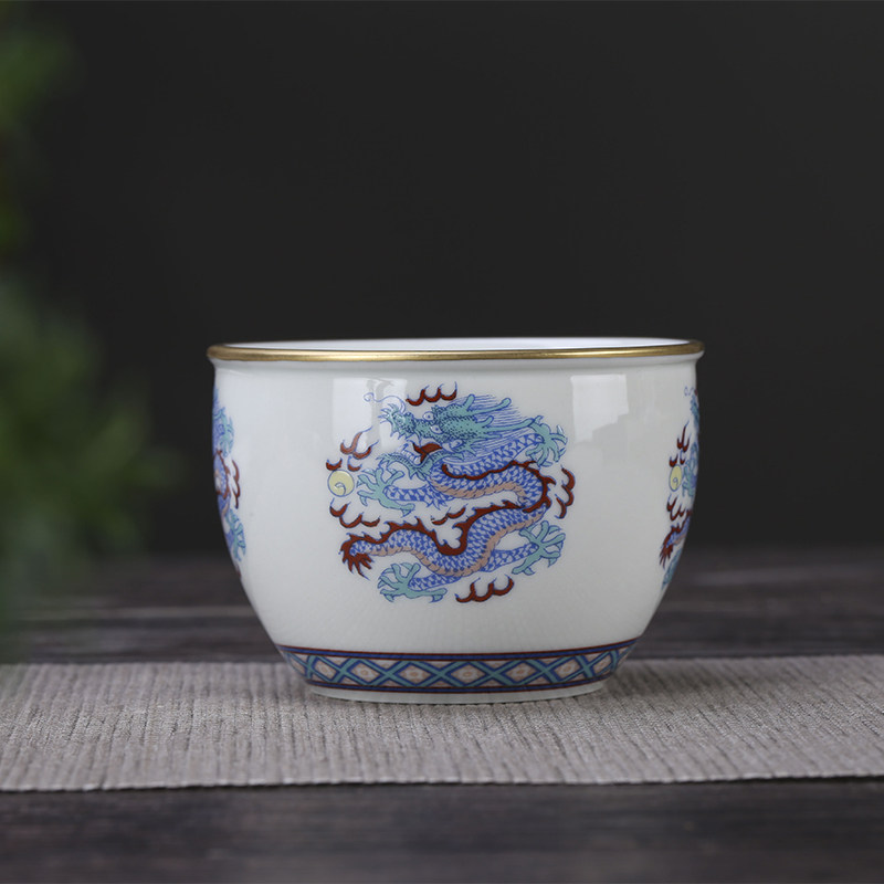 主人杯仿古瓷器清乾隆瓷器斗彩龙纹主人杯仿古瓷器古董古玩收藏