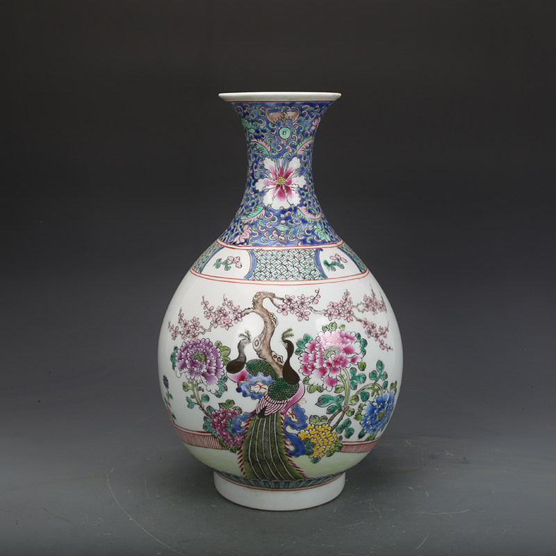 清雍正瓷器粉彩花鸟纹玉壶春瓶古董古玩明清老瓷器旧货老货收藏