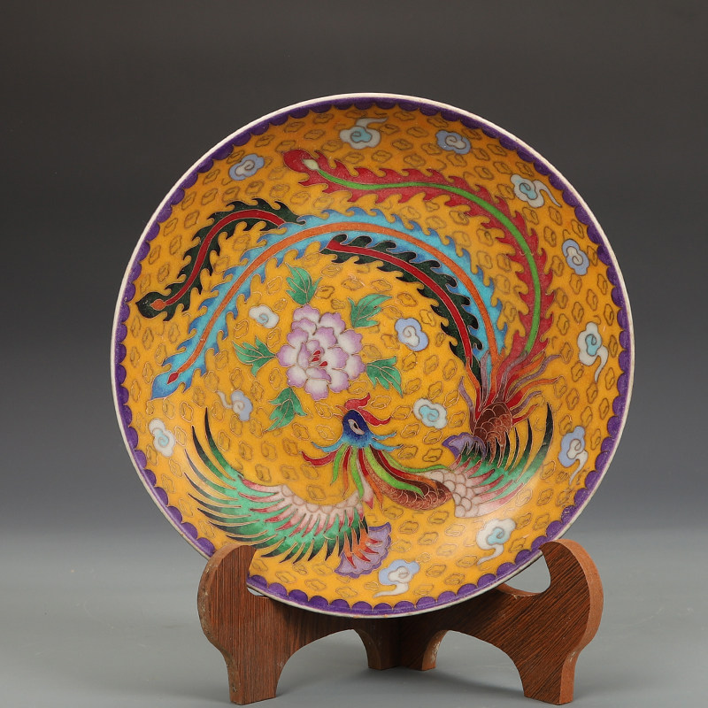 明成化瓷器瓷胎掐丝珐琅彩花卉凤纹盘古董古玩明清老瓷器收藏