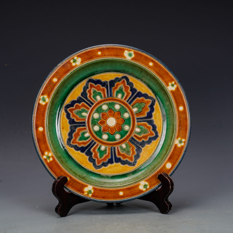 唐三彩瓷器花卉纹盘仿古瓷器古董古玩旧货老货收藏摆件