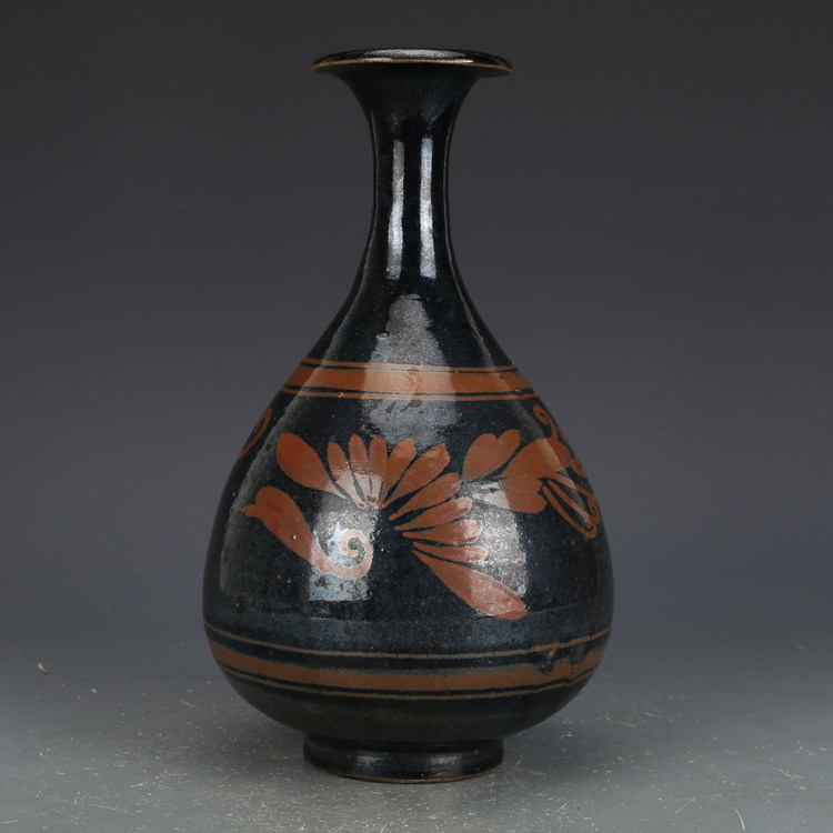 宋洪山窑 介休窑黑釉彩绘玉壶春瓶 古董古玩收藏品 老货旧货宋瓷