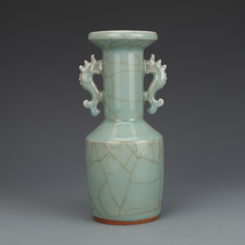 宋龙泉梅子青釉双耳瓶古董古玩收藏品包老老货老物件瓷器摆件