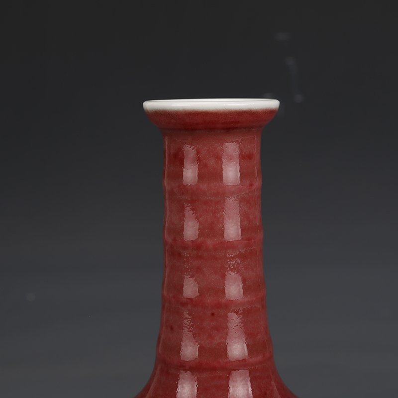 花瓶清康熙豇豆红弦纹瓶古董古玩收藏品仿古瓷器摆件老物件旧货