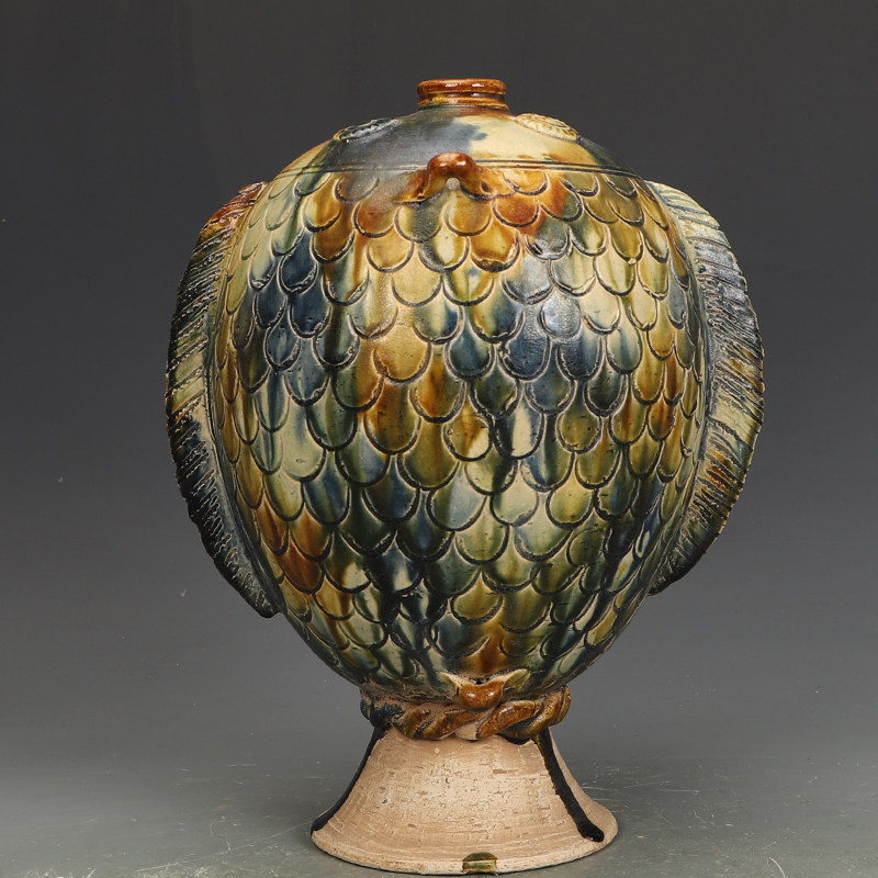 唐三彩瓷器梅瓶包老瓷器古董古玩旧货老货收藏摆件