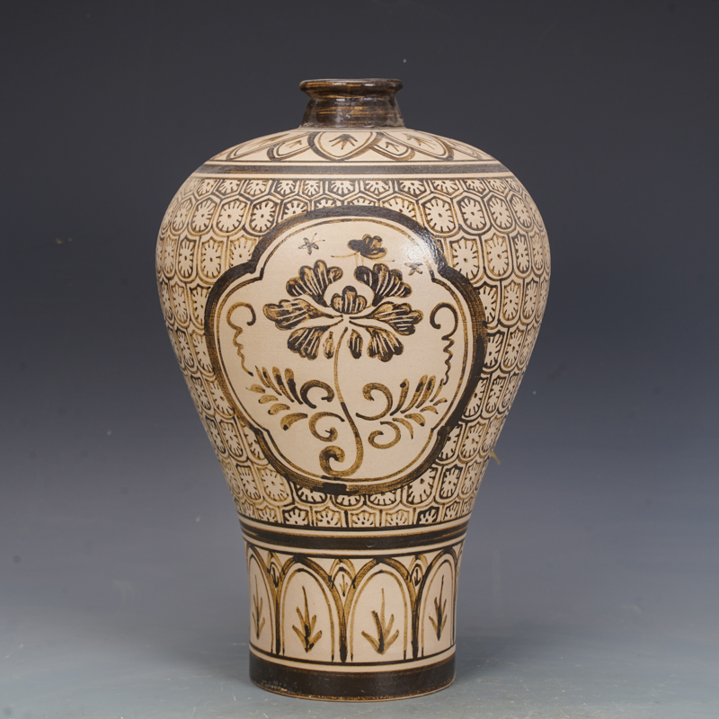 宋瓷收藏吉州窑花卉纹梅瓶仿古瓷器古董古玩旧货老货收藏陶瓷摆件