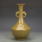 大清干隆茶叶末釉象耳瓶彷古瓷器古董古玩老物件包老保真收藏品