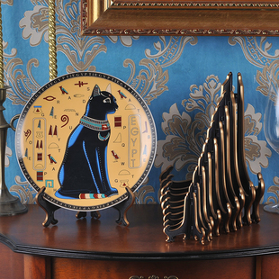 台湾装饰盘架子新中式金塑料欧式高档挂支架展示台实黑木色摆件托