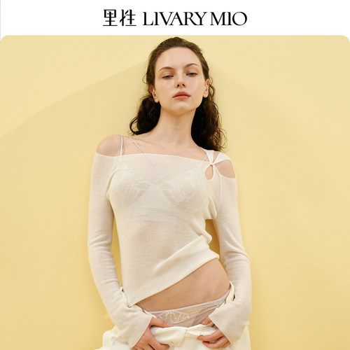 里性 LIVARY MIO 未至 绵羊毛衫上衣不对称设计微透针织衫保暖衣