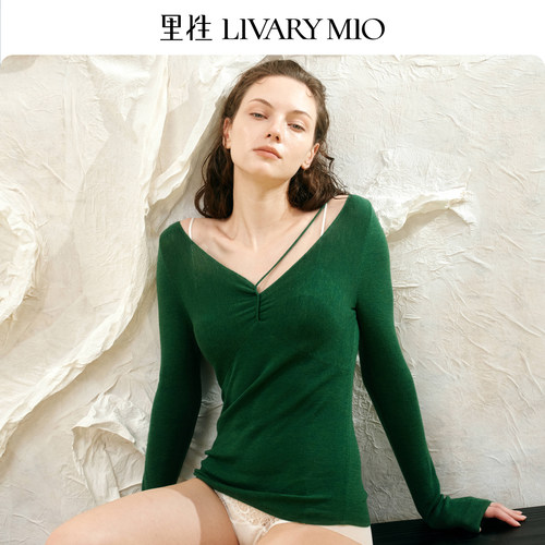 里性 LIVARY MIO 简盈 V领性感纯羊毛针织衫两穿不对称打底罩衫