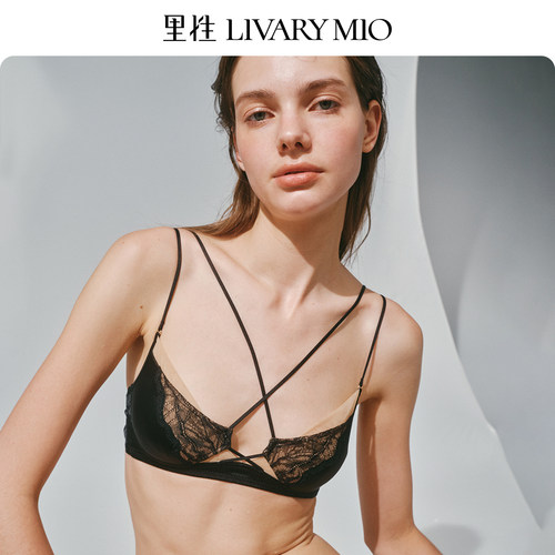 里性 LIVARY MIO 猫眼 真丝蕾丝双罩杯文胸交叉细肩带法式内衣