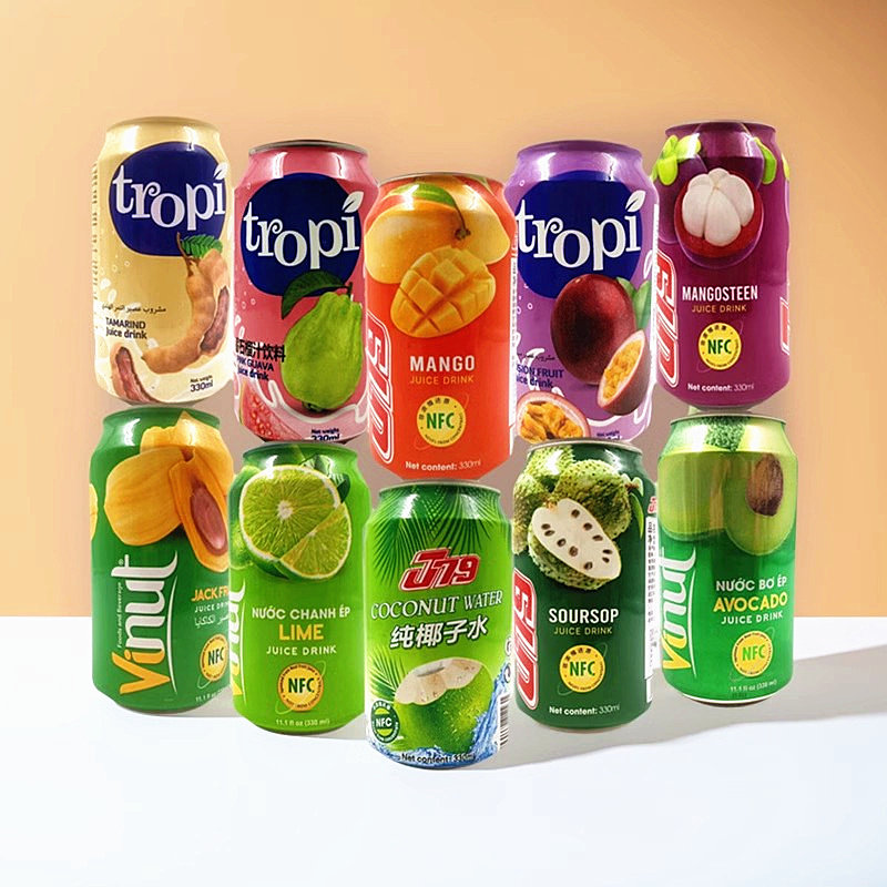 330ml*8罐装混合水果味饮料大全 越南原装进口椰子柠檬山竹汁饮品