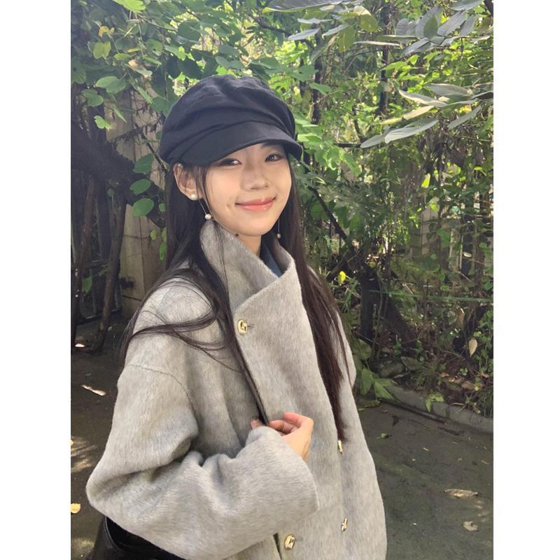 灰色呢子大衣女2024新款秋冬高级感毛呢外套韩系小个子冬天中长款