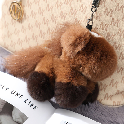 真獭兔毛可爱小马汽车钥匙扣挂件毛绒公仔玩偶独角兽包包挂饰礼物