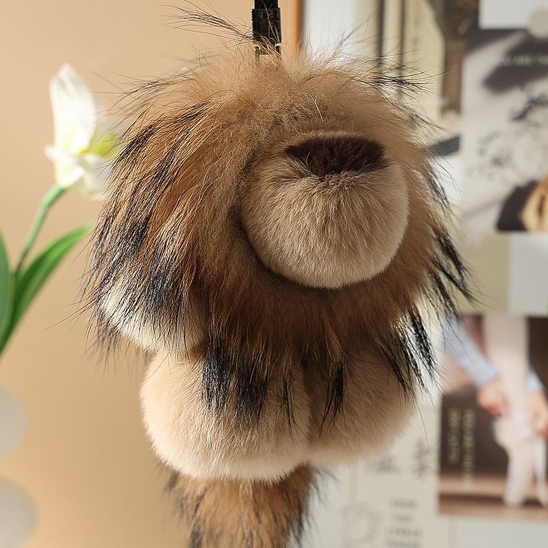 韩版可爱真獭兔毛小狮子汽车钥匙扣挂件毛绒公仔包包挂饰高档礼物