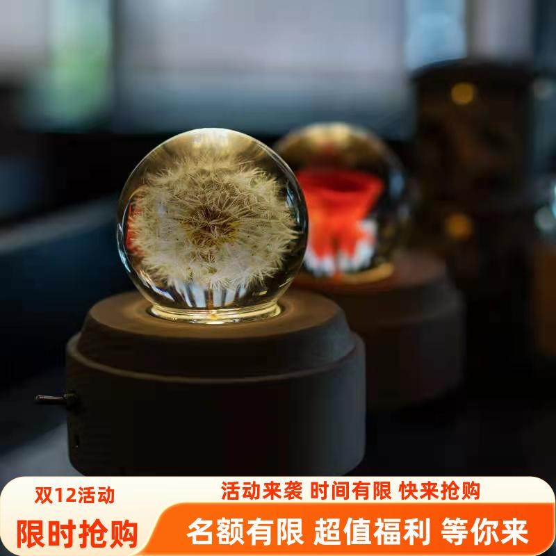 青岛七夕礼物蒲公英水晶球音乐盒夜灯送女朋友创意生日工艺品包邮
