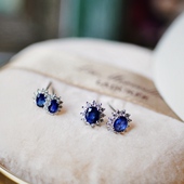 韩国气质简约百搭个性 小戴妃耳钉女纯银925镶嵌蓝宝石色 潮耳环款