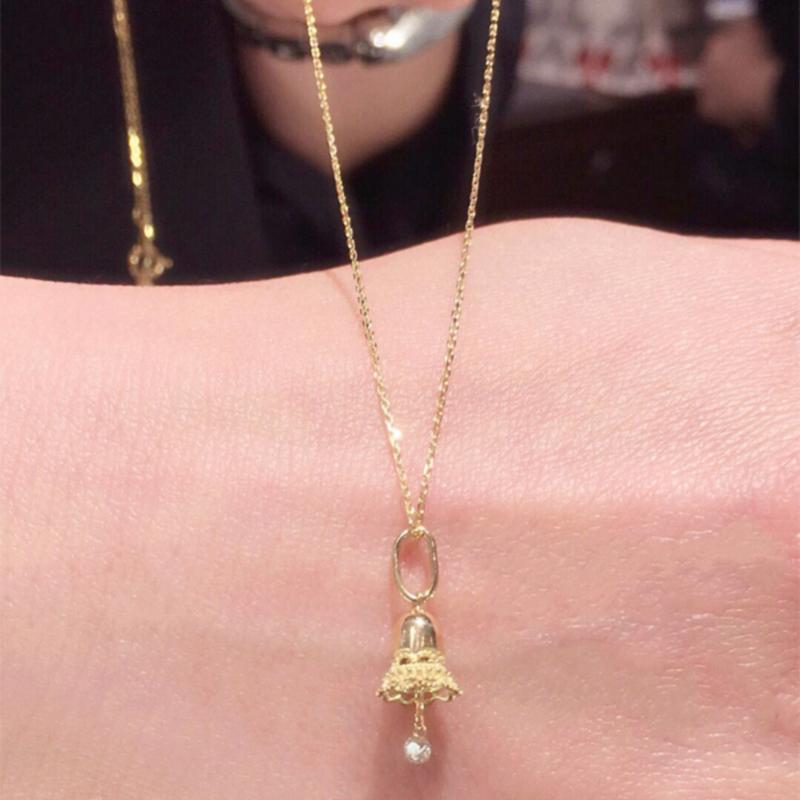 18K金铃铛项链女黄金纯银