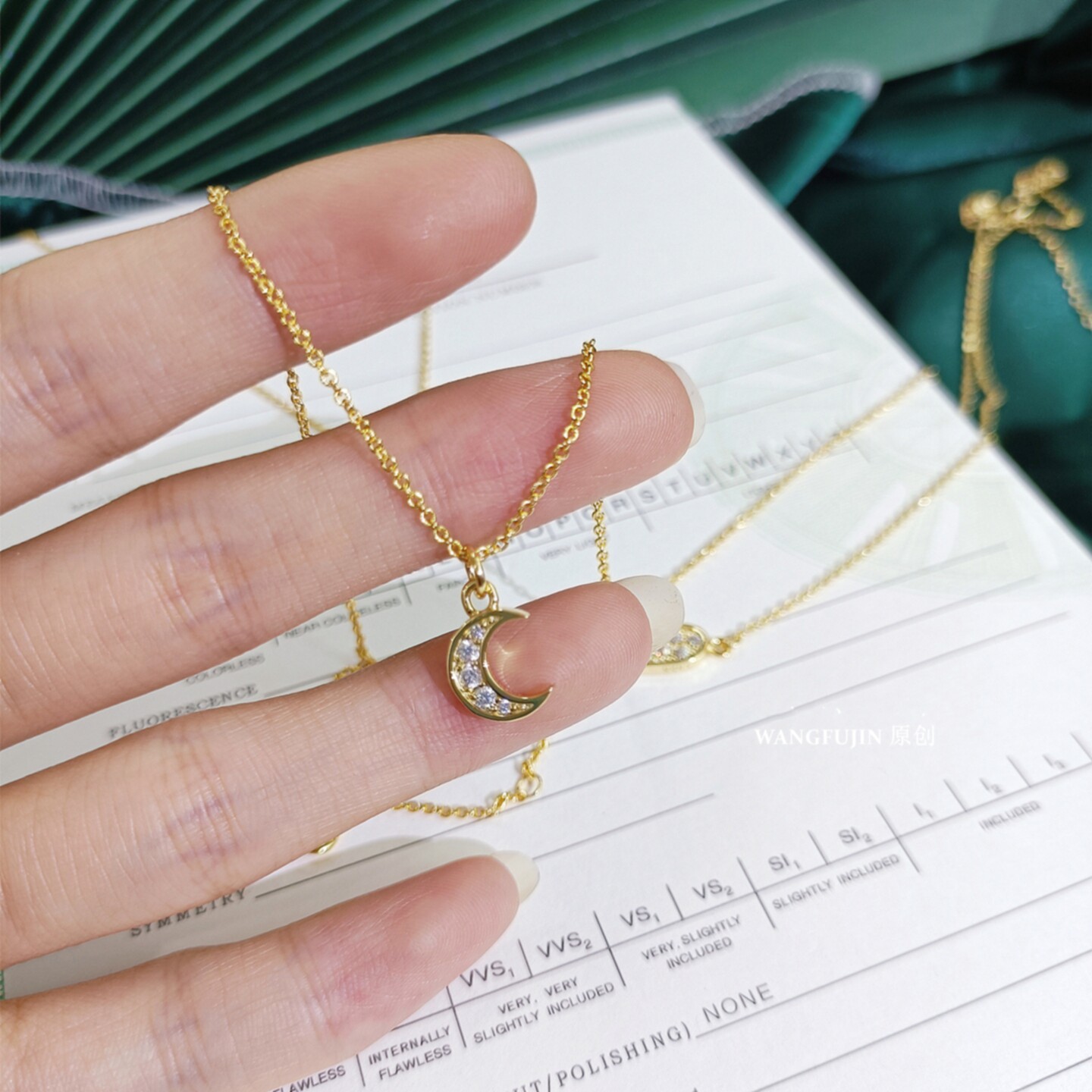 PV星星月亮爱心项链 女18K金星月纯银心形钻石锁骨链情人节礼物潮