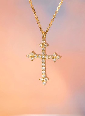 韩国Lovis Dames满钻十字架项链女轻奢纯银镀18K金锁骨链时尚礼物