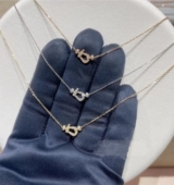 F.D马蹄扣项链纯银镀黄金色 女forca系列MINI小号镶钻锁骨链18.k