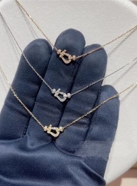 F.D马蹄扣项链纯银镀黄金色 女forca系列MINI小号镶钻锁骨链18.k