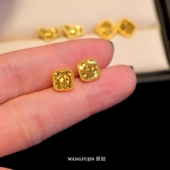 18K金碎冰冰方糖耳钉 女高级感纯银碎碎冰方形耳环鱼鳞蜂巢礼物潮