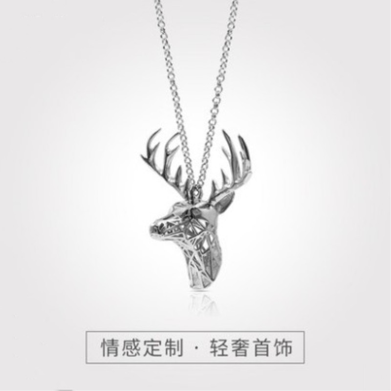 鹿角驯鹿项链一鹿有你纯银毛衣链个性秋冬长款男女情侣圣诞礼物潮