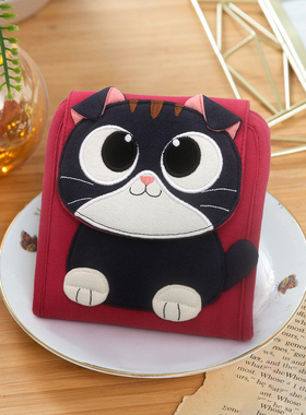 kine猫 小酷猫可爱卡通布艺短款钱包短夹女证件卡包女生日个性