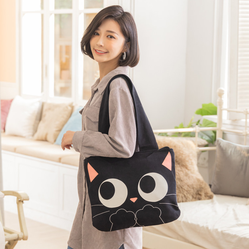 Kine猫 捂脸猫咪大容量单肩手提包女休闲百搭通勤电脑包包邮黑色