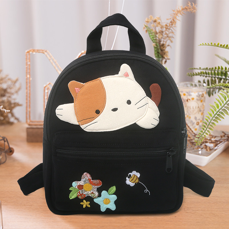 Kine猫 可爱花丛猫双肩包卡通帆布女士逛街幼儿园儿童背包小包包