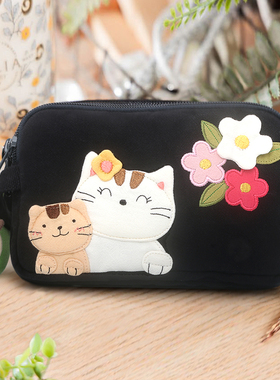 Kine猫 赏花猫立体卡通棉布双手机包袋妈妈三层手腕包女款大容量