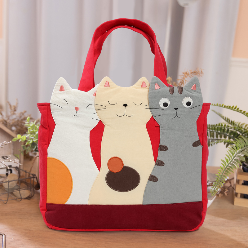 (秒杀,原230,省32) kine猫可爱三只猫卡通手工布艺手提单肩包