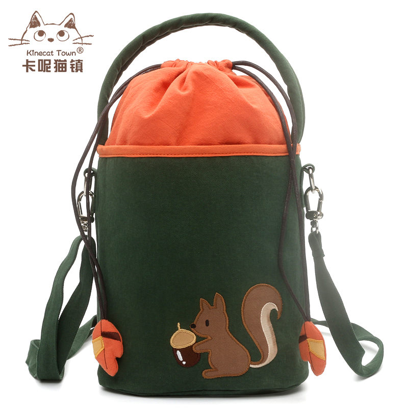 日本设计kine猫纯棉小女可爱桶包