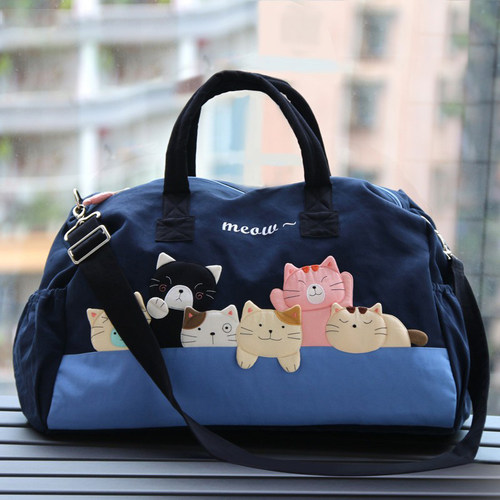 日本插画六只猫行李袋旅行包女