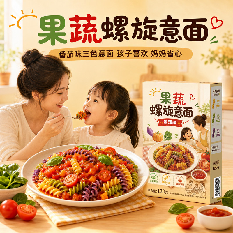 西奥图果蔬螺旋意面番茄味儿童意面方便速食早晚餐家庭装意面