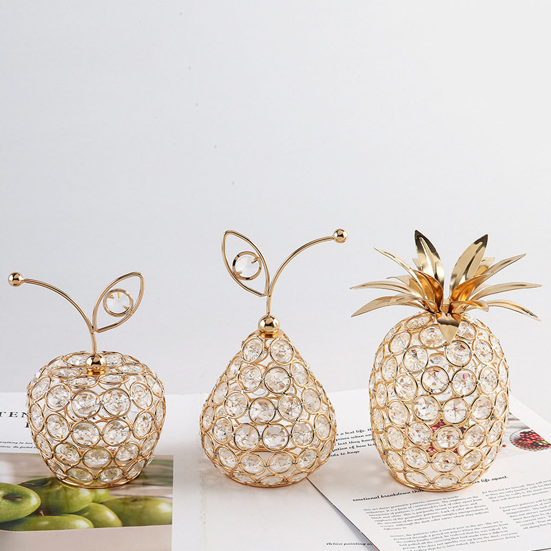 欧式创意水晶工艺品苹果雪梨菠萝造型家居装饰摆件轻奢水果摆件