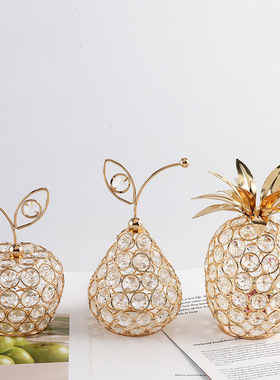 欧式创意水晶工艺品苹果雪梨菠萝造型家居装饰摆件轻奢水果摆件